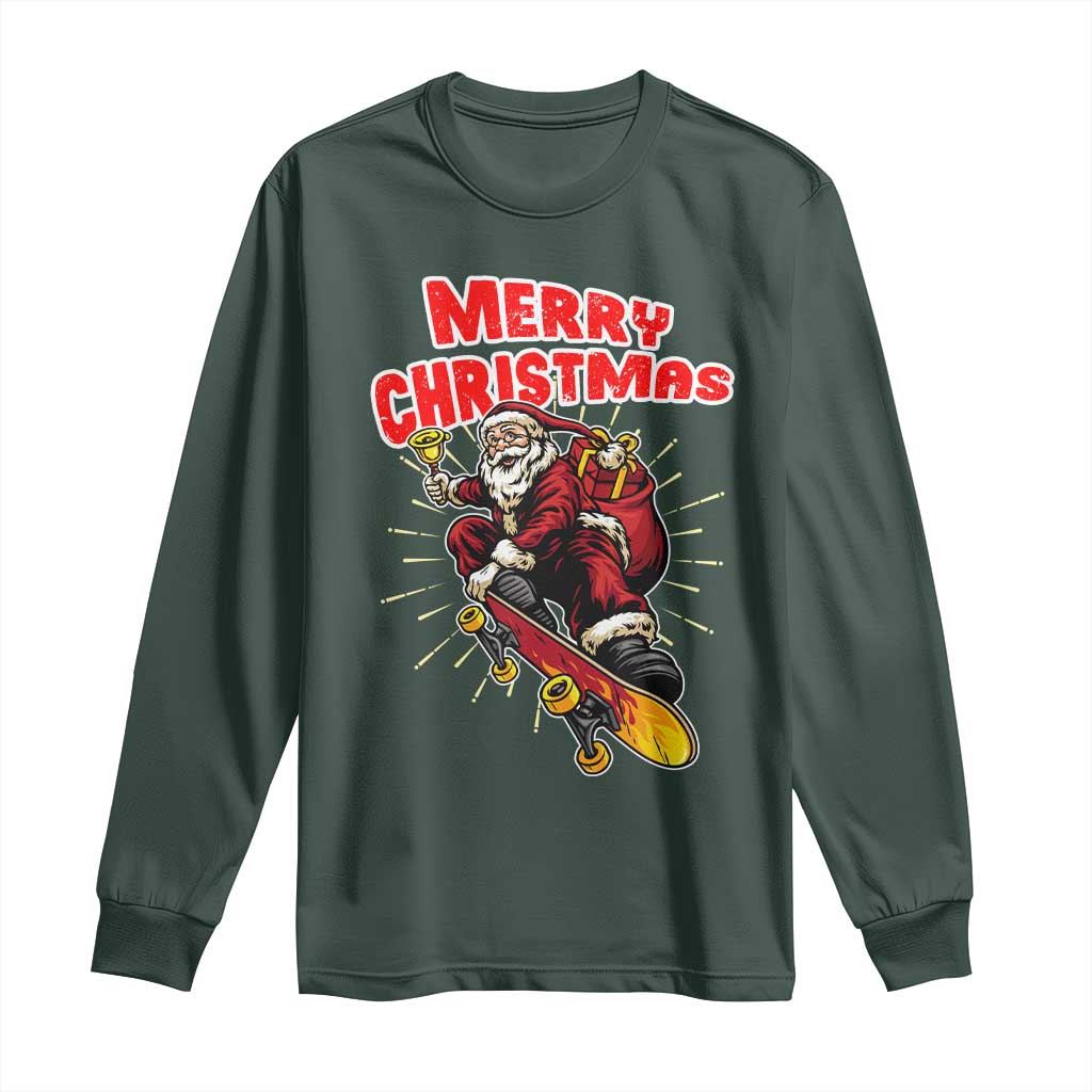 Santa Skateboarding Christmas Long Sleeve Shirt Funny Skater Xmas TS14 Dark Forest Green Print Your Wear