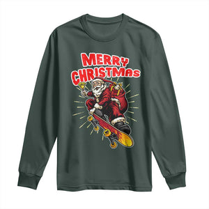 Santa Skateboarding Christmas Long Sleeve Shirt Funny Skater Xmas TS14 Dark Forest Green Print Your Wear