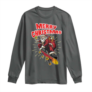 Santa Skateboarding Christmas Long Sleeve Shirt Funny Skater Xmas TS14 Dark Heather Print Your Wear