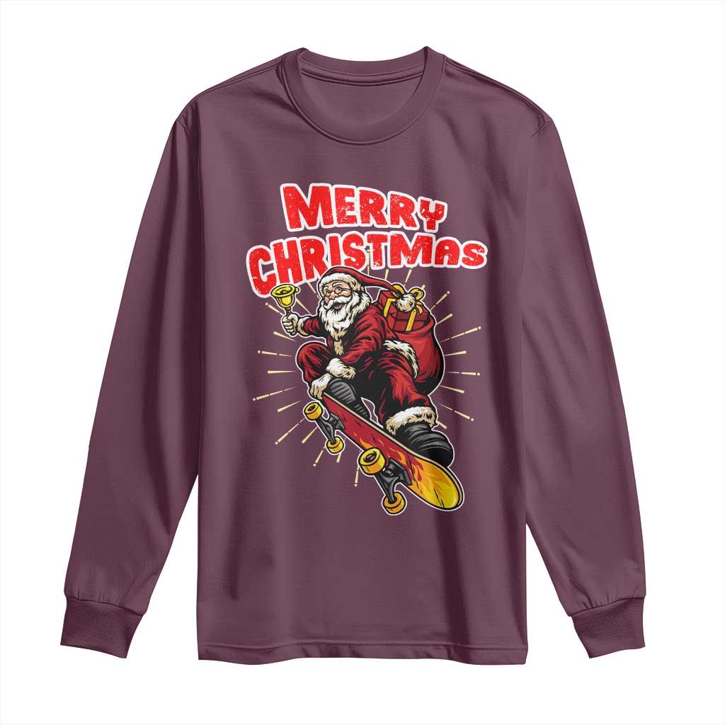 Santa Skateboarding Christmas Long Sleeve Shirt Funny Skater Xmas TS14 Maroon Print Your Wear