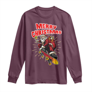 Santa Skateboarding Christmas Long Sleeve Shirt Funny Skater Xmas TS14 Maroon Print Your Wear