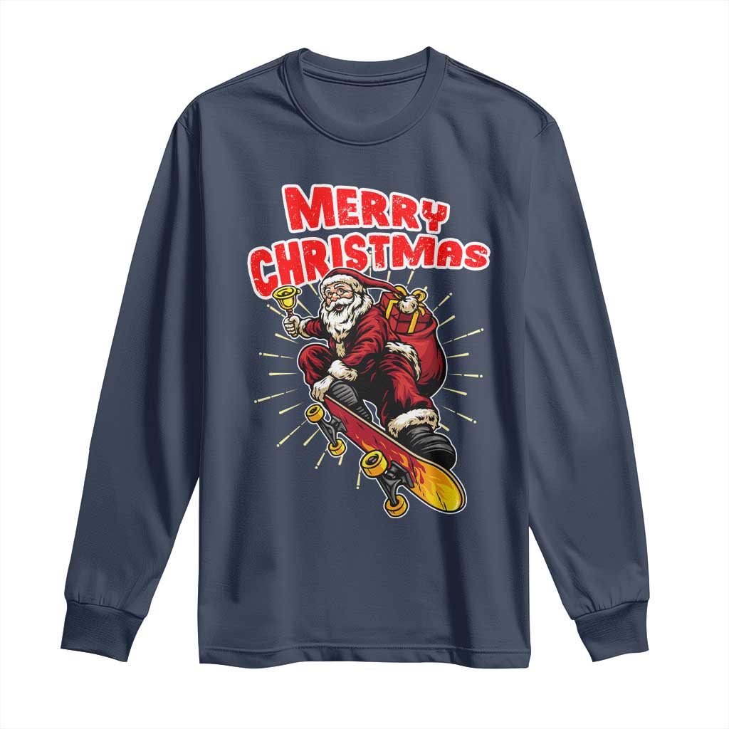 Santa Skateboarding Christmas Long Sleeve Shirt Funny Skater Xmas TS14 Navy Print Your Wear