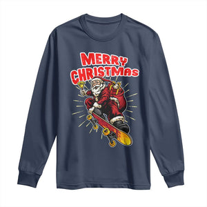 Santa Skateboarding Christmas Long Sleeve Shirt Funny Skater Xmas TS14 Navy Print Your Wear