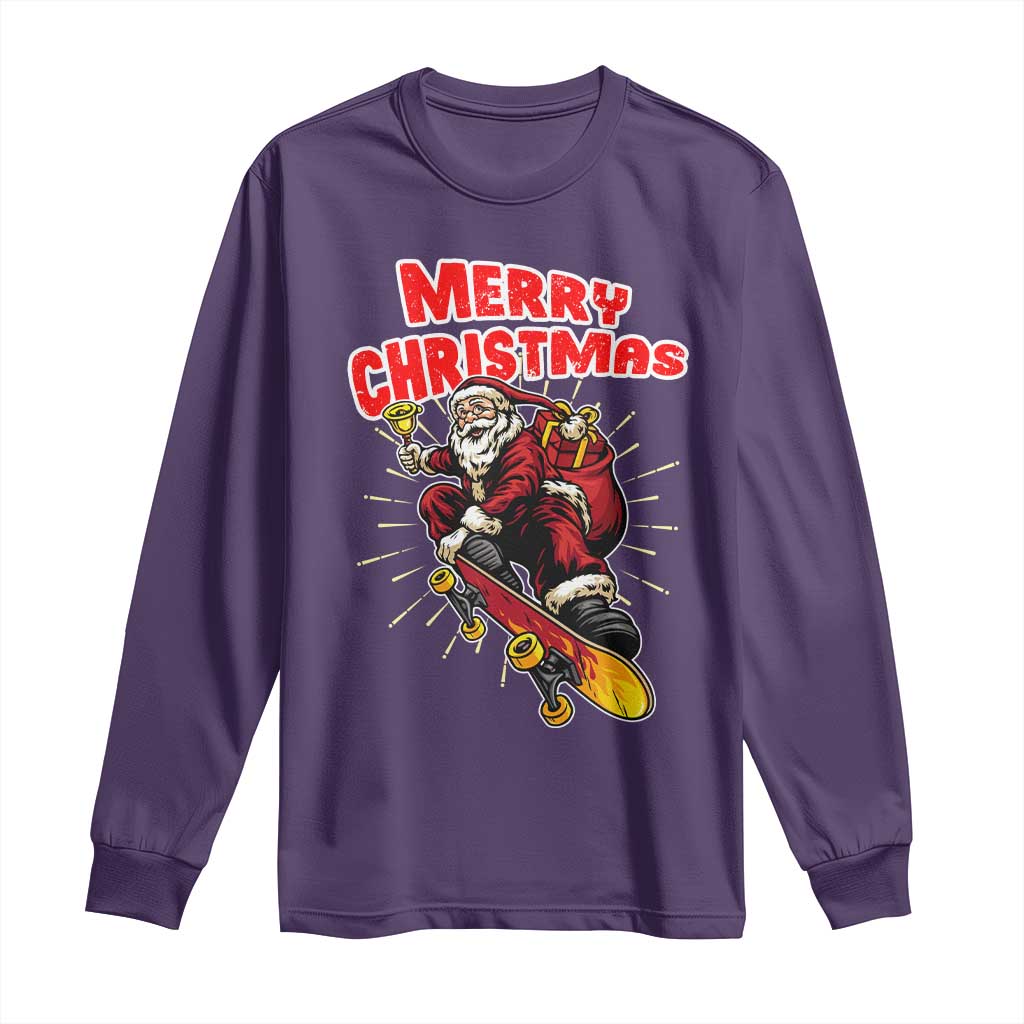 Santa Skateboarding Christmas Long Sleeve Shirt Funny Skater Xmas TS14 Purple Print Your Wear