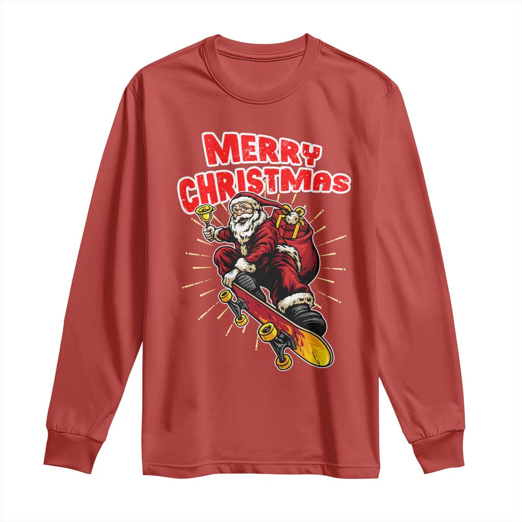 Santa Skateboarding Christmas Long Sleeve Shirt Funny Skater Xmas TS14 Red Print Your Wear