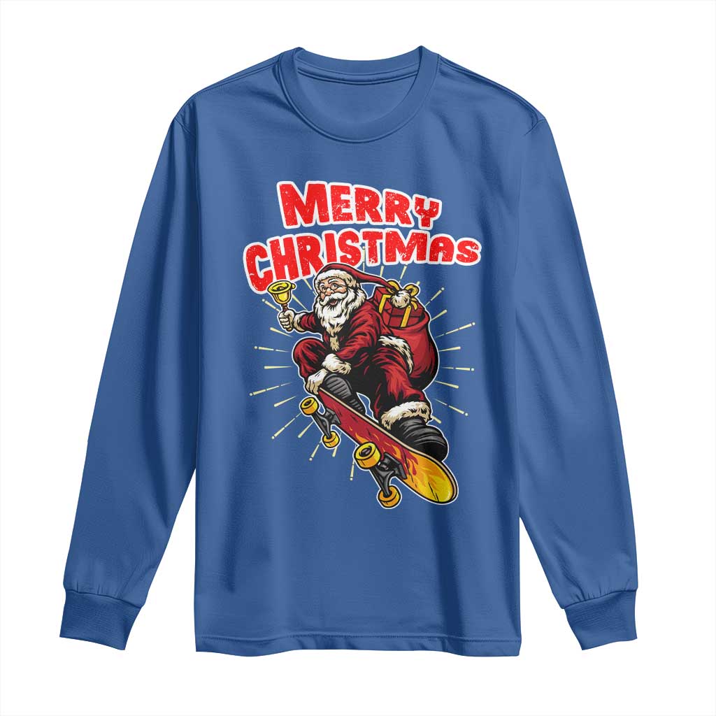 Santa Skateboarding Christmas Long Sleeve Shirt Funny Skater Xmas TS14 Royal Blue Print Your Wear