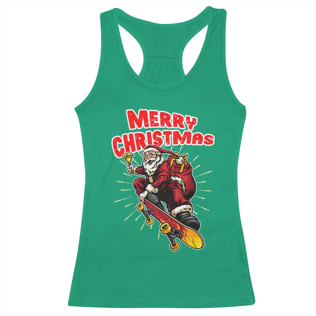Santa Skateboarding Christmas Racerback Tank Top Funny Skater Xmas TS14 Irish Green Print Your Wear
