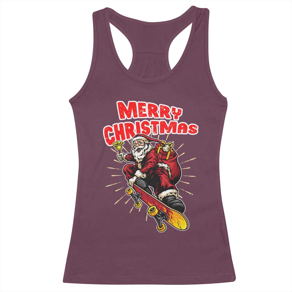 Santa Skateboarding Christmas Racerback Tank Top Funny Skater Xmas TS14 Maroon Print Your Wear