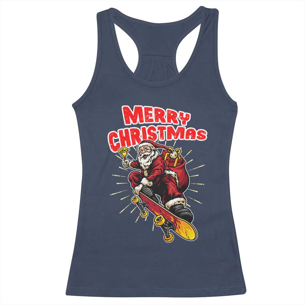 Santa Skateboarding Christmas Racerback Tank Top Funny Skater Xmas TS14 Navy Print Your Wear
