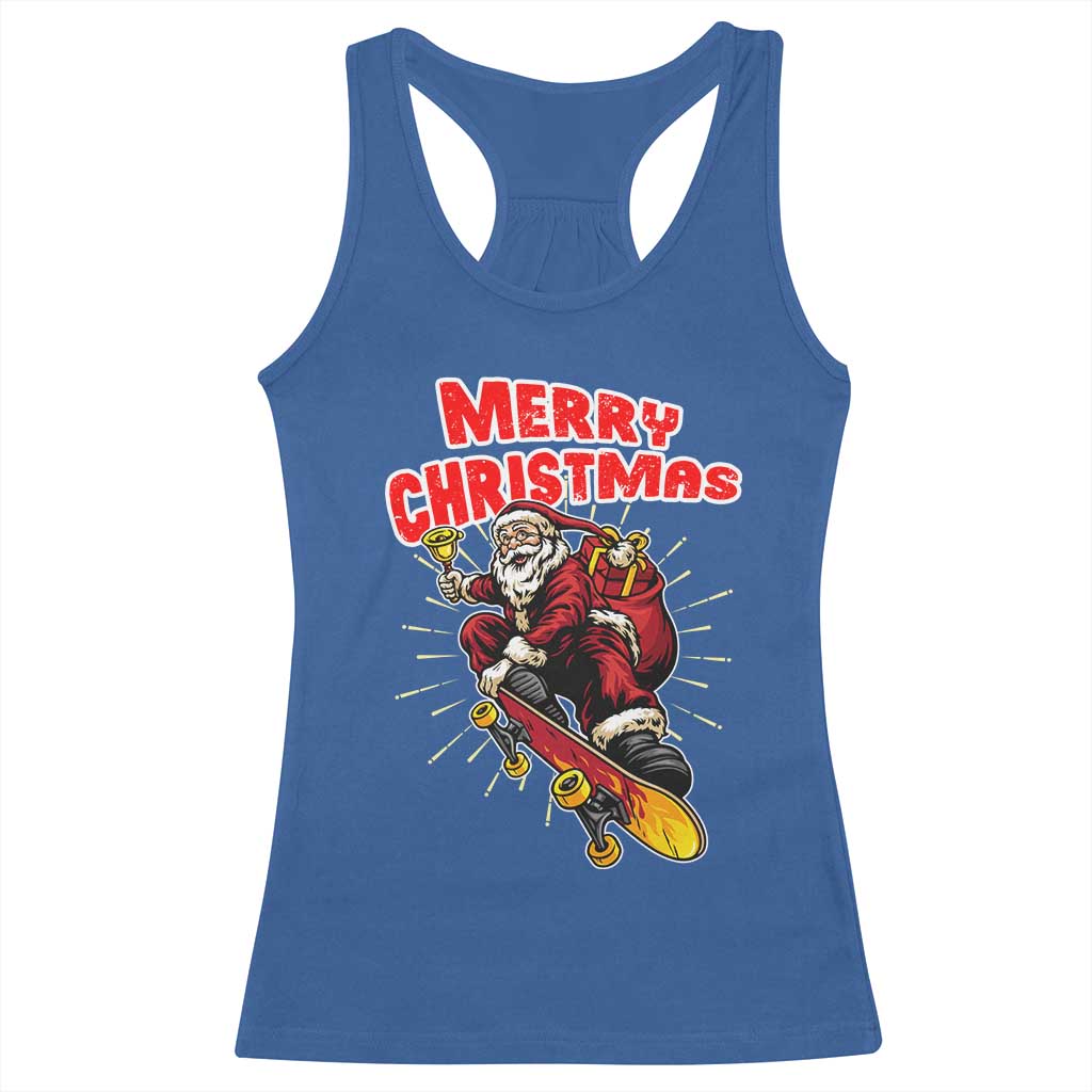 Santa Skateboarding Christmas Racerback Tank Top Funny Skater Xmas TS14 Royal Blue Print Your Wear