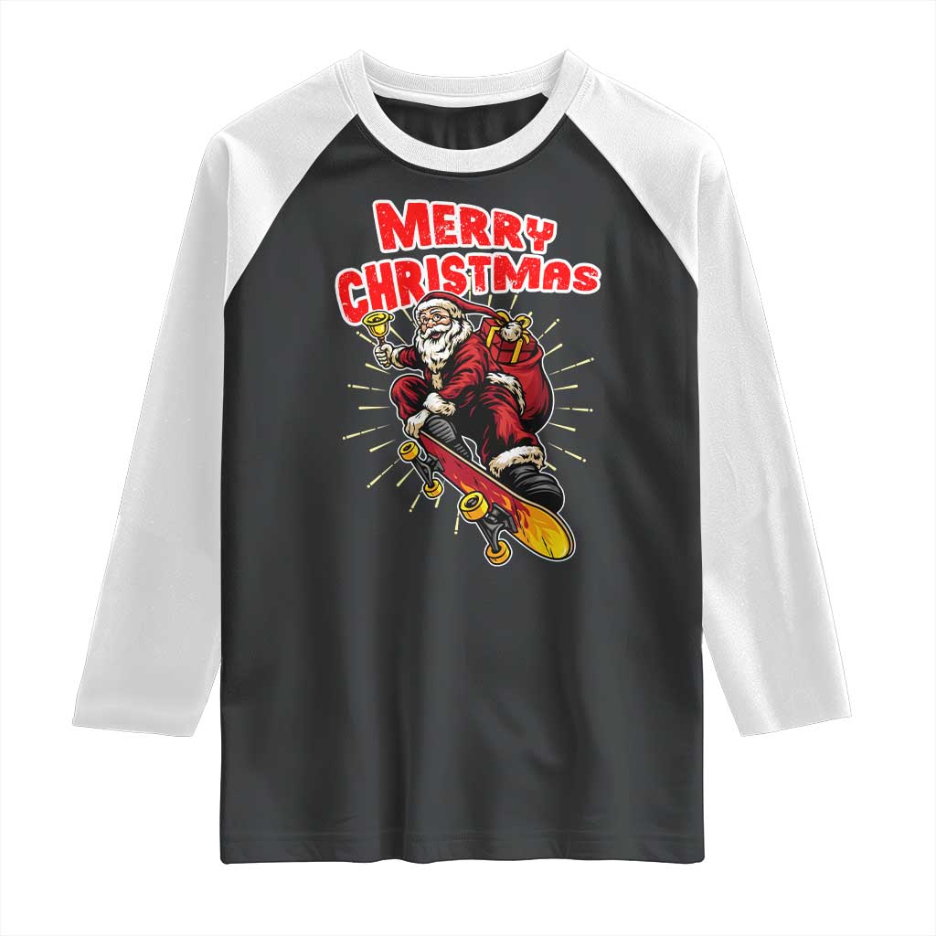 Santa Skateboarding Christmas Raglan Shirt Funny Skater Xmas TS14 Black White Print Your Wear