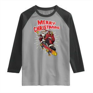 Santa Skateboarding Christmas Raglan Shirt Funny Skater Xmas TS14 Sport Gray Black Print Your Wear