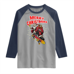 Santa Skateboarding Christmas Raglan Shirt Funny Skater Xmas TS14 Sport Gray Navy Print Your Wear