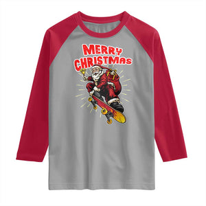 Santa Skateboarding Christmas Raglan Shirt Funny Skater Xmas TS14 Sport Gray Red Print Your Wear