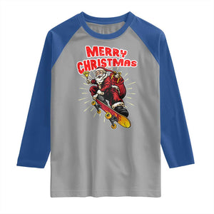 Santa Skateboarding Christmas Raglan Shirt Funny Skater Xmas TS14 Sport Gray Royal Print Your Wear