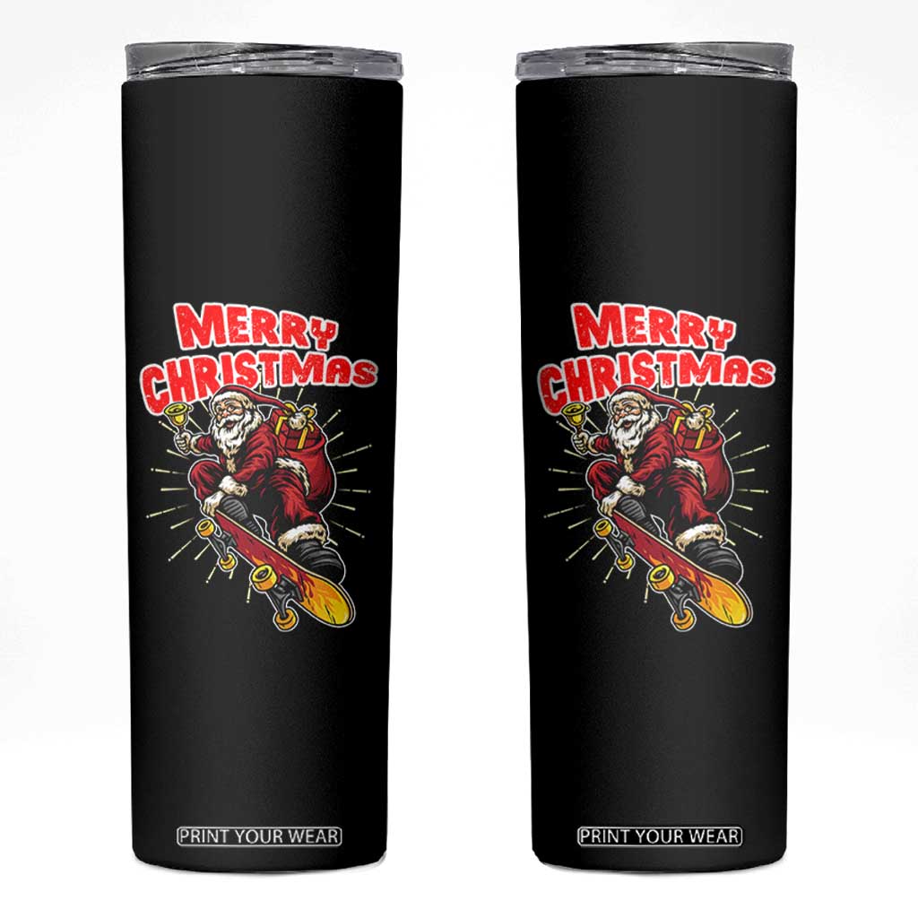 Santa Skateboarding Christmas Skinny Tumbler Funny Skater Xmas - Print Your Wear