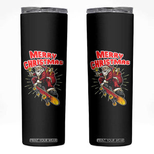 Santa Skateboarding Christmas Skinny Tumbler Funny Skater Xmas - Print Your Wear