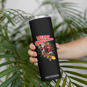 Santa Skateboarding Christmas Skinny Tumbler Funny Skater Xmas - Print Your Wear