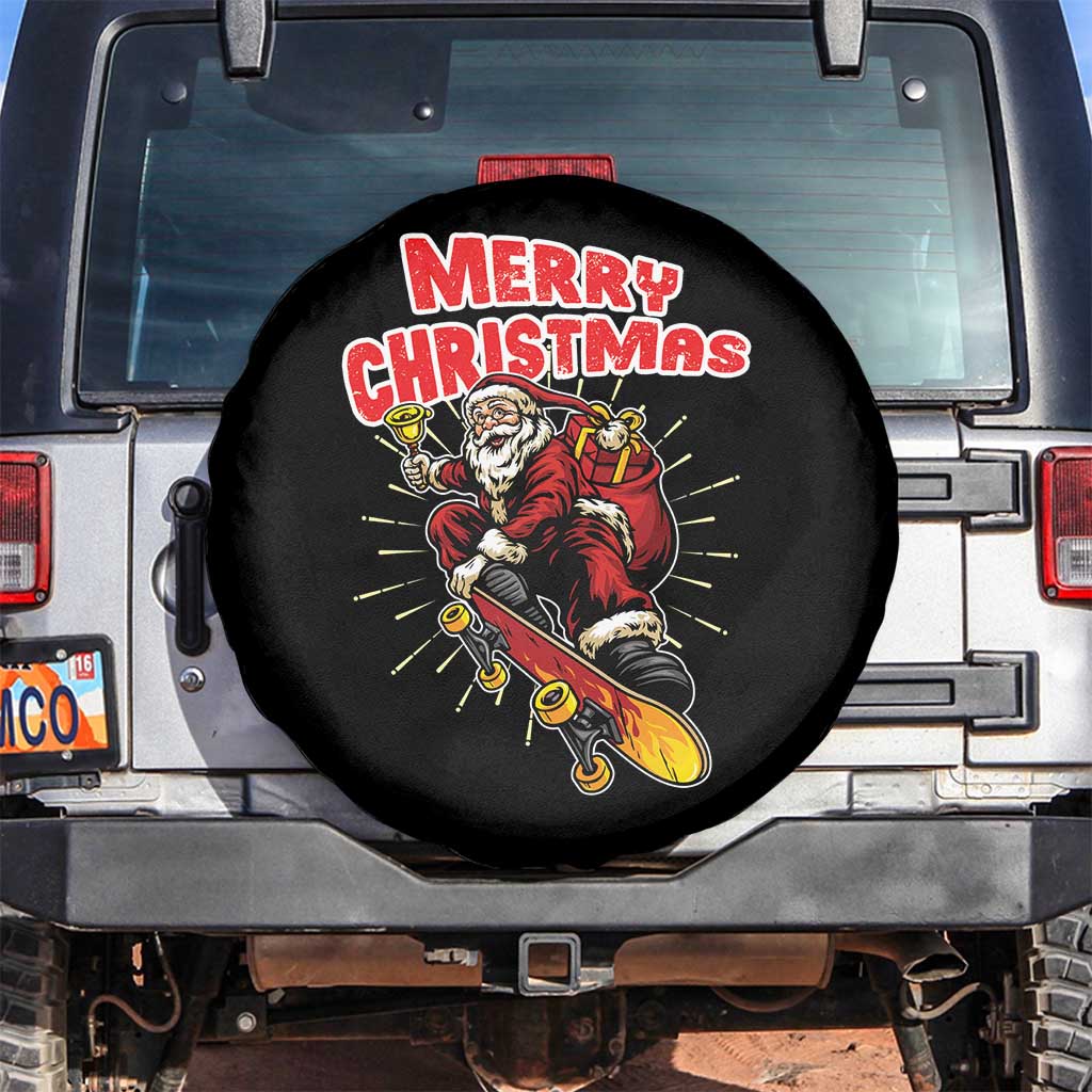 Santa Skateboarding Christmas Spare Tire Cover Funny Skater Xmas TS14 No hole Black Print Your Wear