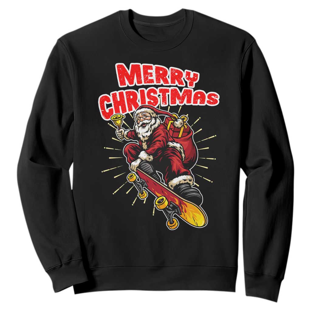 Santa Skateboarding Christmas Sweatshirt Funny Skater Xmas TS14 Black Print Your Wear