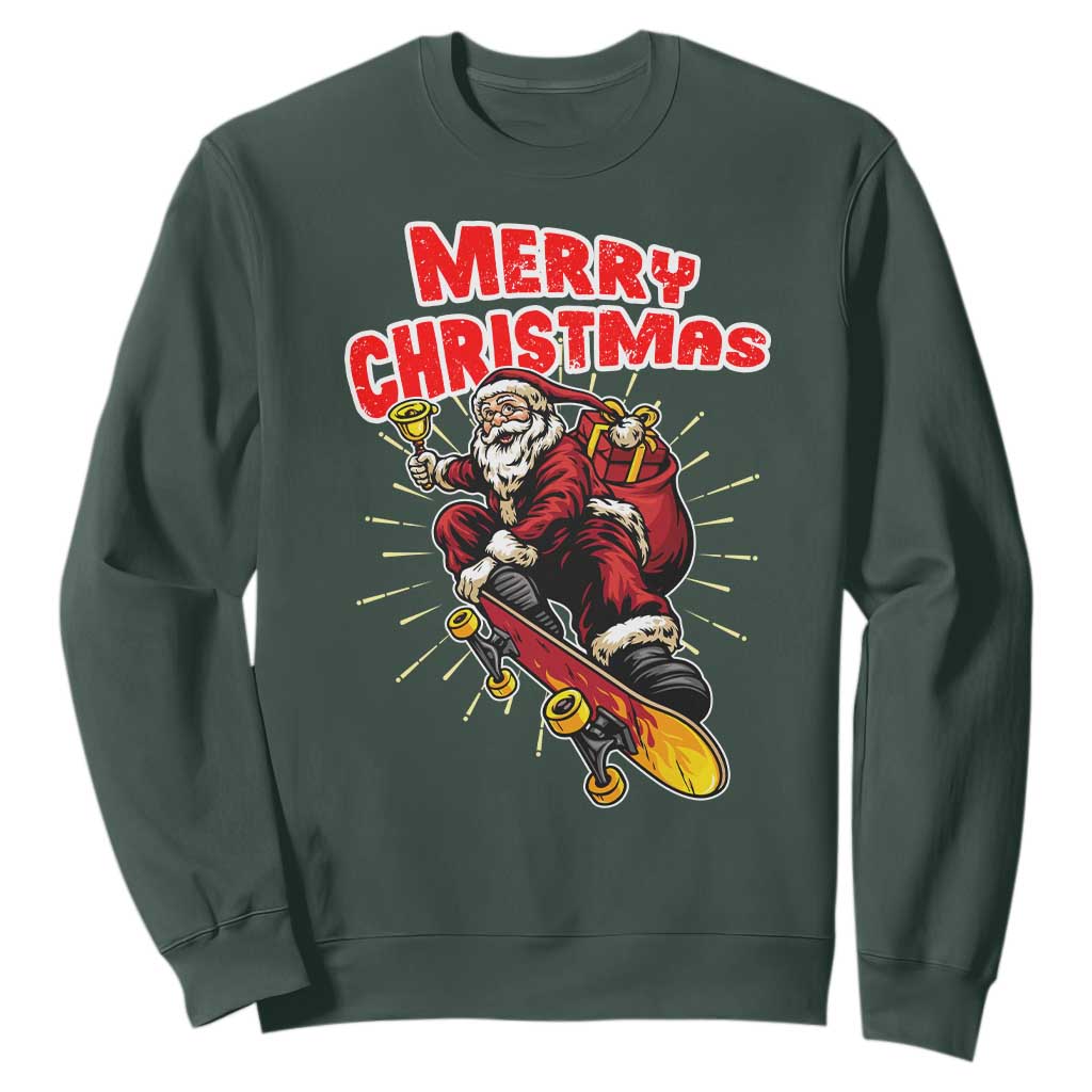 Santa Skateboarding Christmas Sweatshirt Funny Skater Xmas TS14 Dark Forest Green Print Your Wear