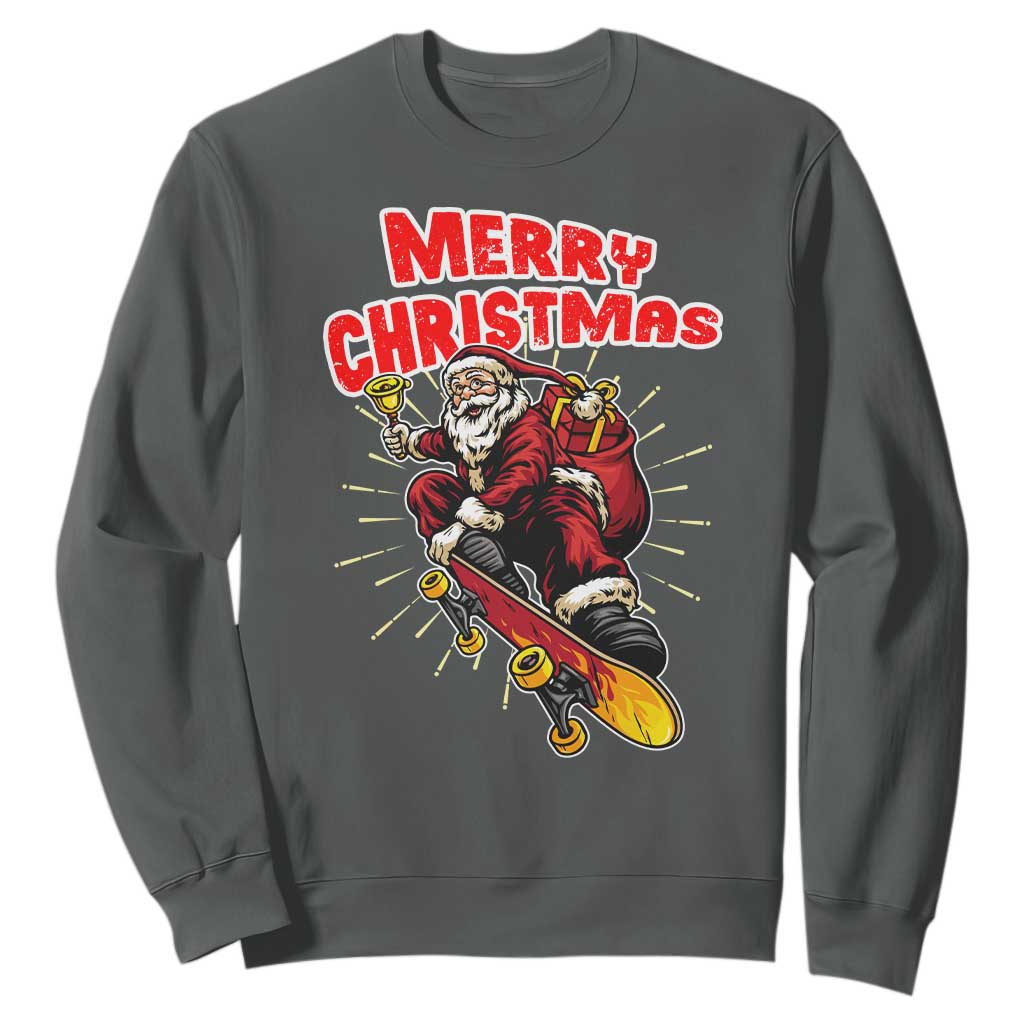 Santa Skateboarding Christmas Sweatshirt Funny Skater Xmas TS14 Dark Heather Print Your Wear