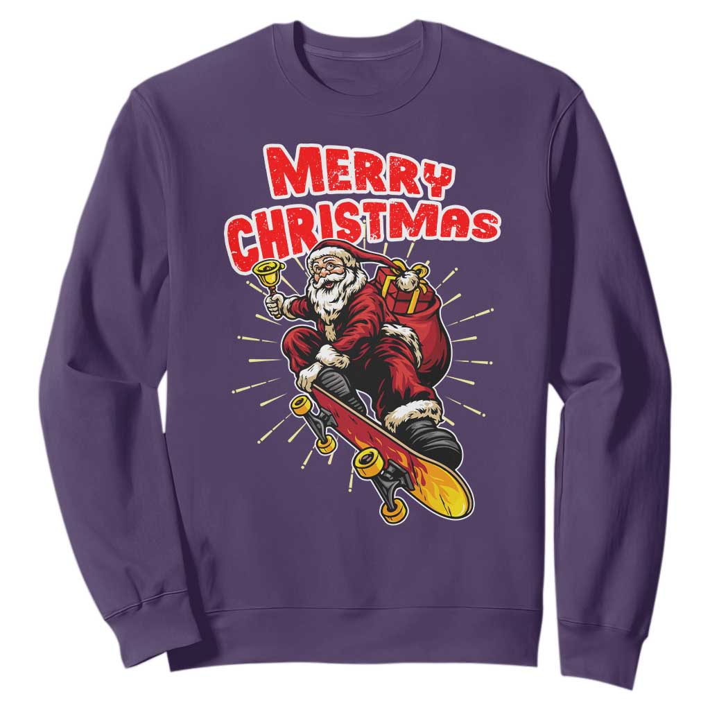 Santa Skateboarding Christmas Sweatshirt Funny Skater Xmas TS14 Purple Print Your Wear