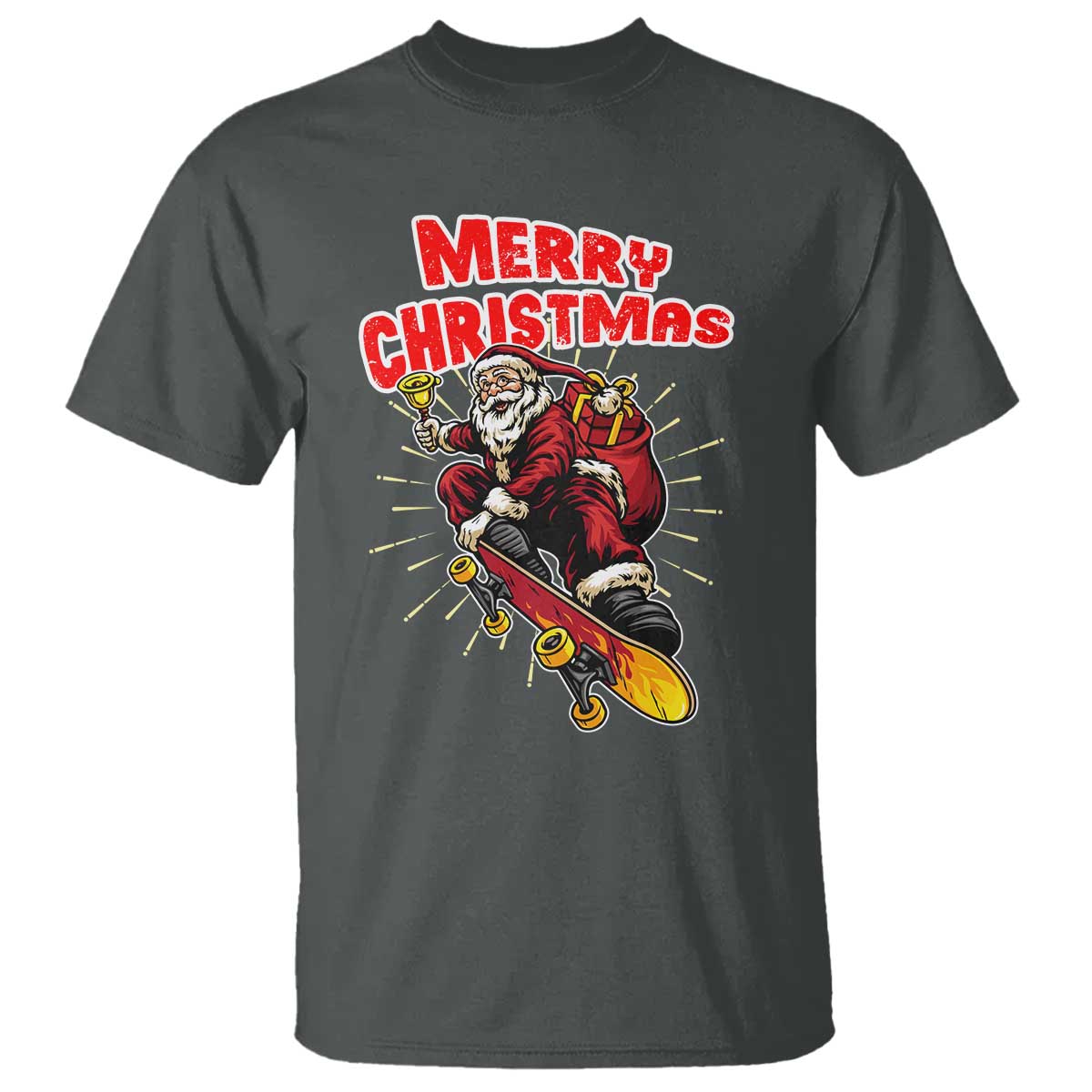 Santa Skateboarding Christmas T Shirt Funny Skater Xmas TS14 Dark Heather Print Your Wear
