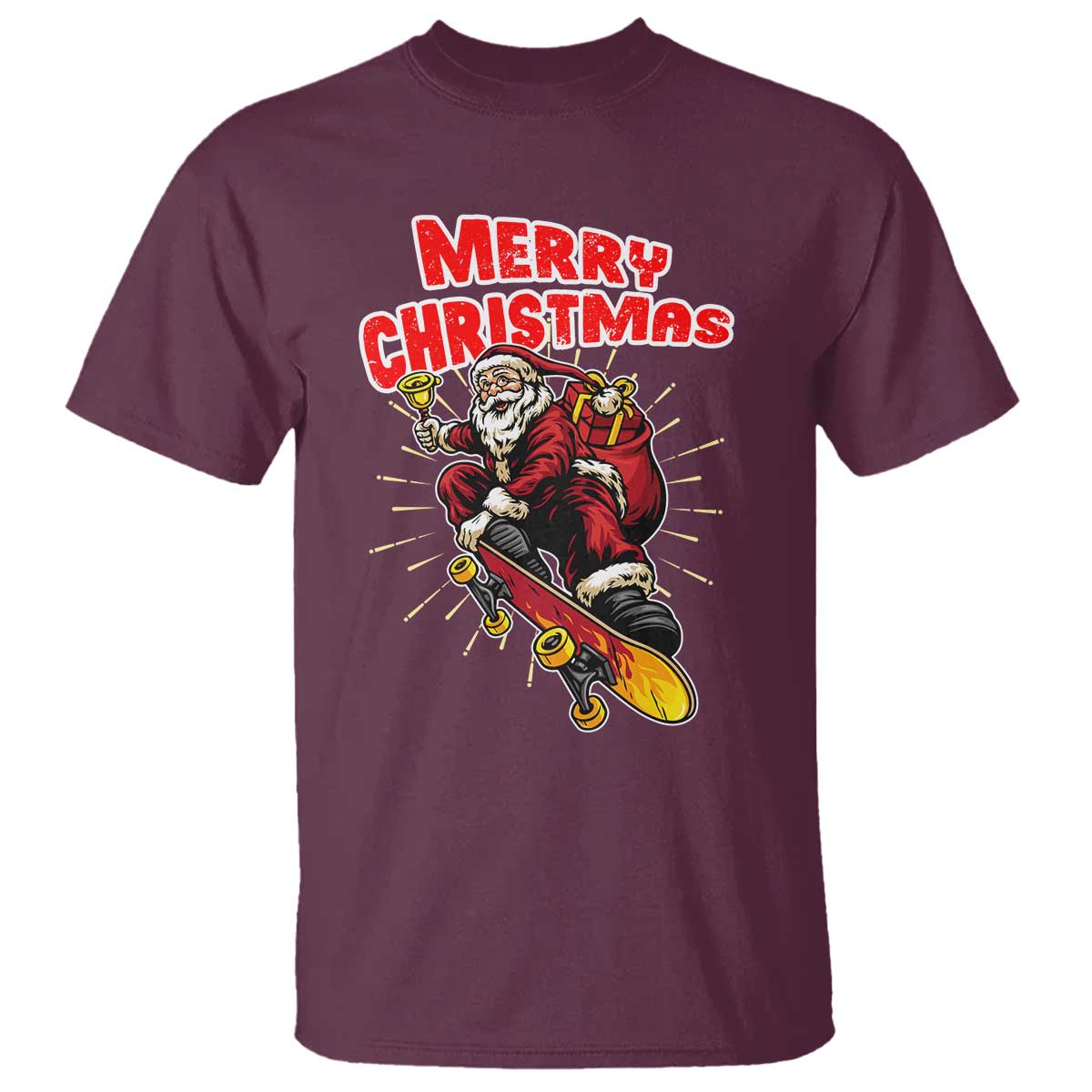 Santa Skateboarding Christmas T Shirt Funny Skater Xmas TS14 Maroon Print Your Wear
