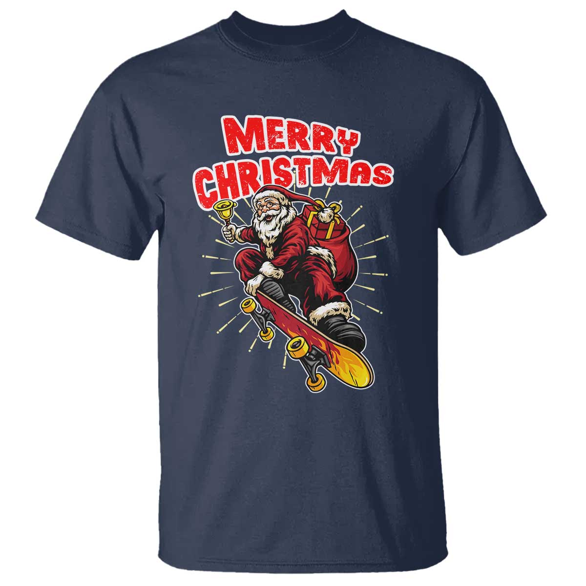 Santa Skateboarding Christmas T Shirt Funny Skater Xmas TS14 Navy Print Your Wear