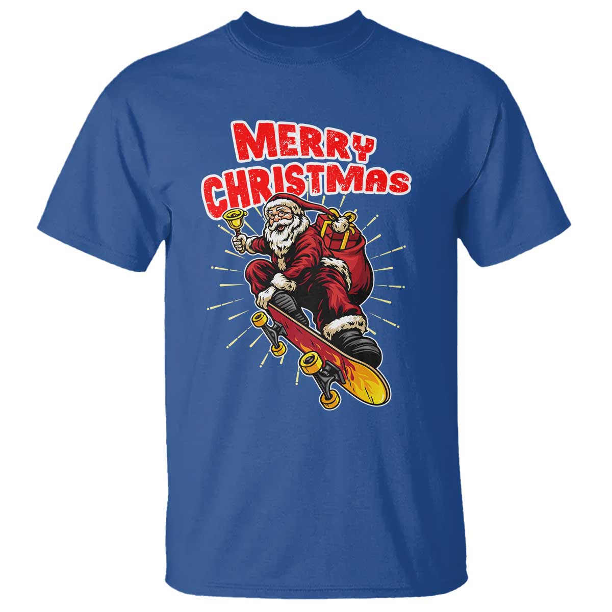 Santa Skateboarding Christmas T Shirt Funny Skater Xmas TS14 Royal Blue Print Your Wear