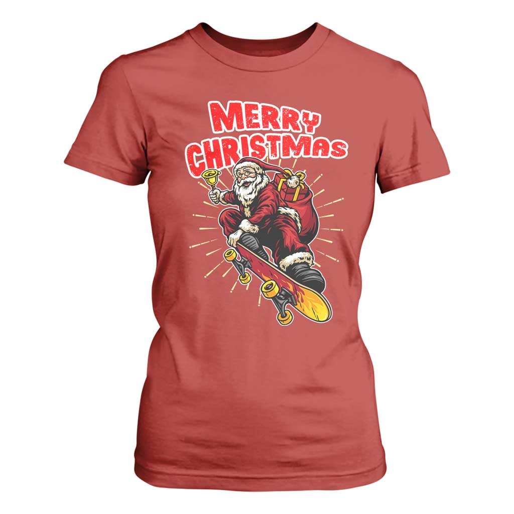 Santa Skateboarding Christmas T Shirt For Women Funny Skater Xmas TS14 Red Print Your Wear