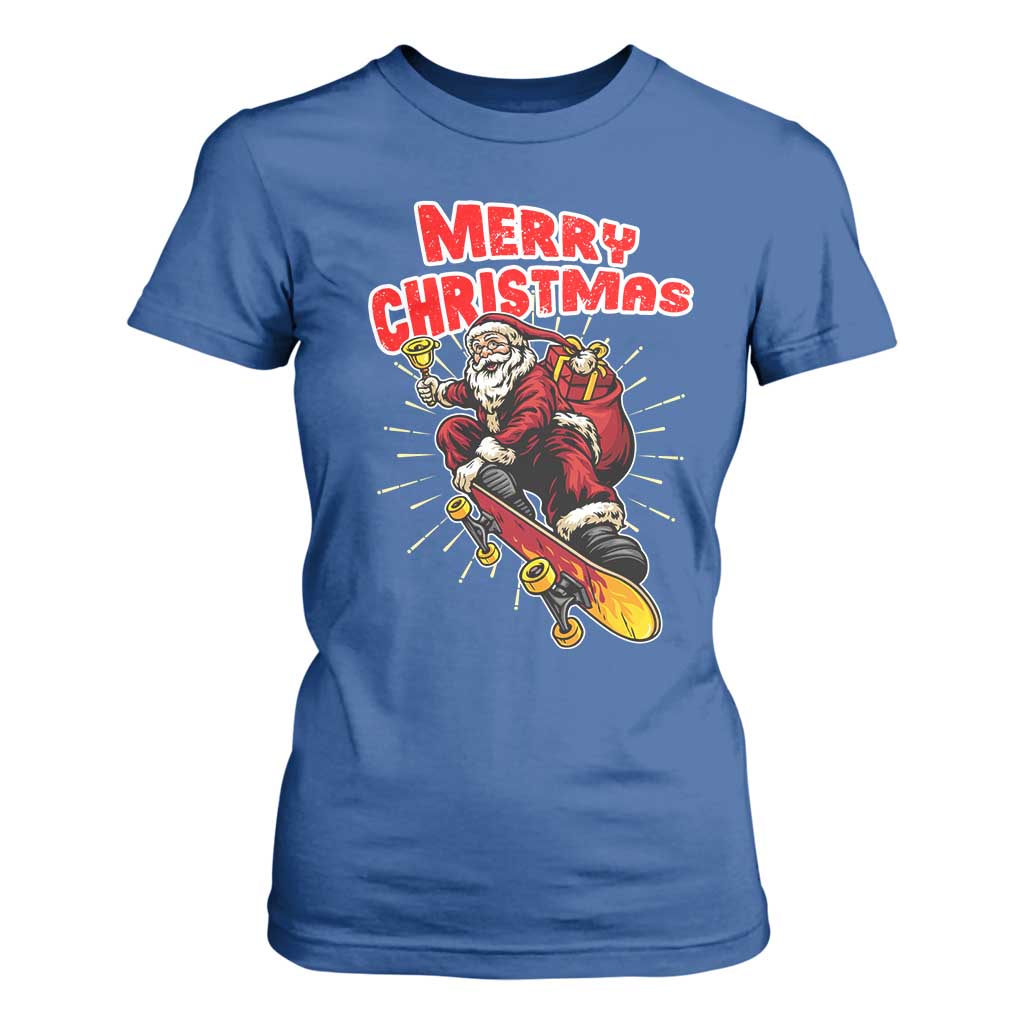 Santa Skateboarding Christmas T Shirt For Women Funny Skater Xmas TS14 Royal Blue Print Your Wear