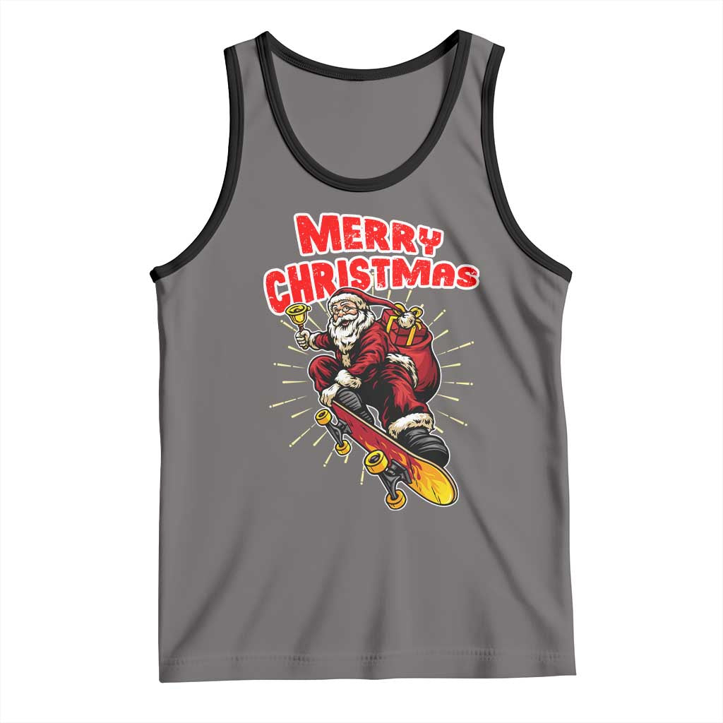Santa Skateboarding Christmas Tank Top Funny Skater Xmas TS14 Deep Heather Black Print Your Wear