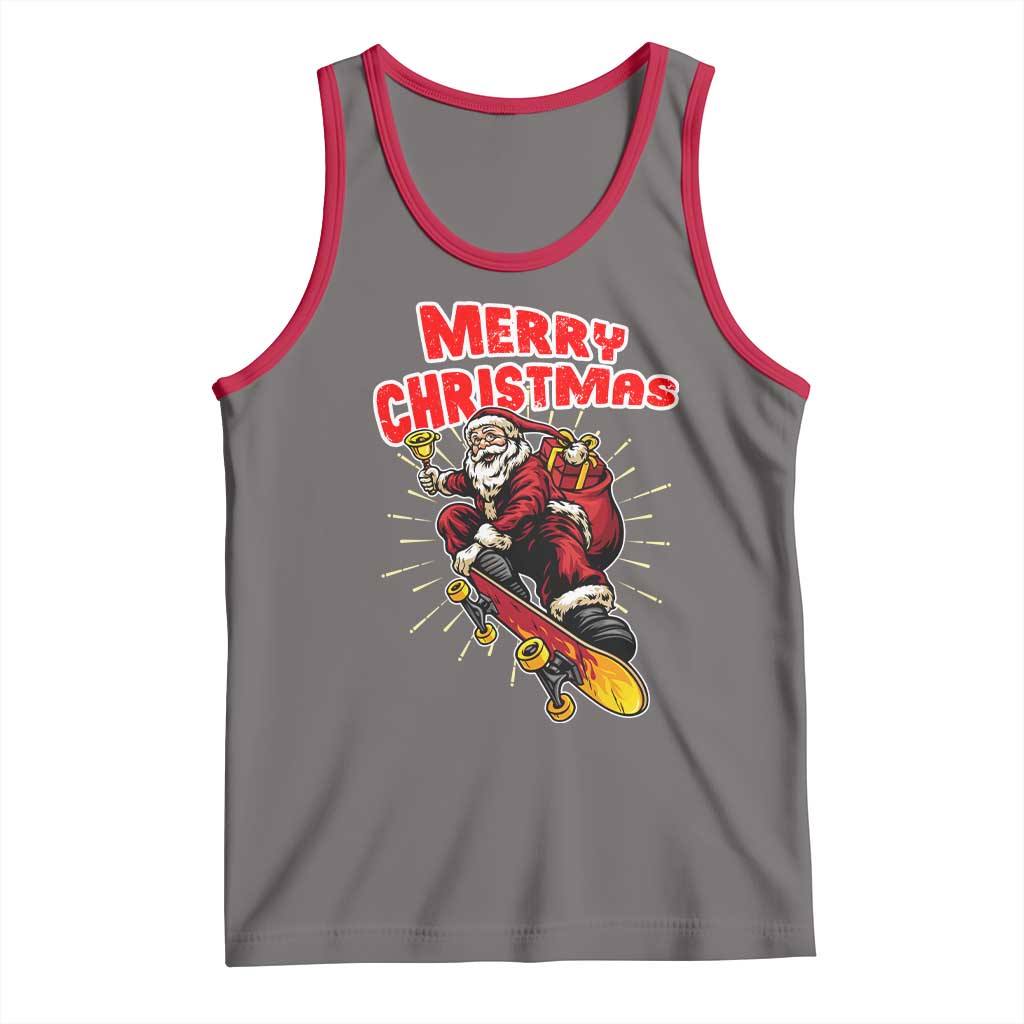 Santa Skateboarding Christmas Tank Top Funny Skater Xmas TS14 Deep Heather Red Print Your Wear