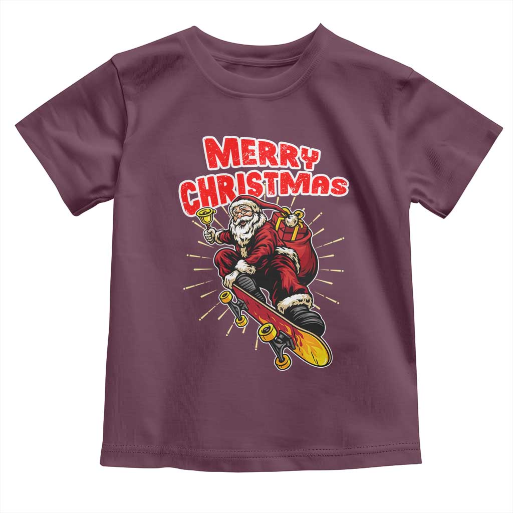 Santa Skateboarding Christmas Toddler T Shirt Funny Skater Xmas TS14 Maroon Print Your Wear