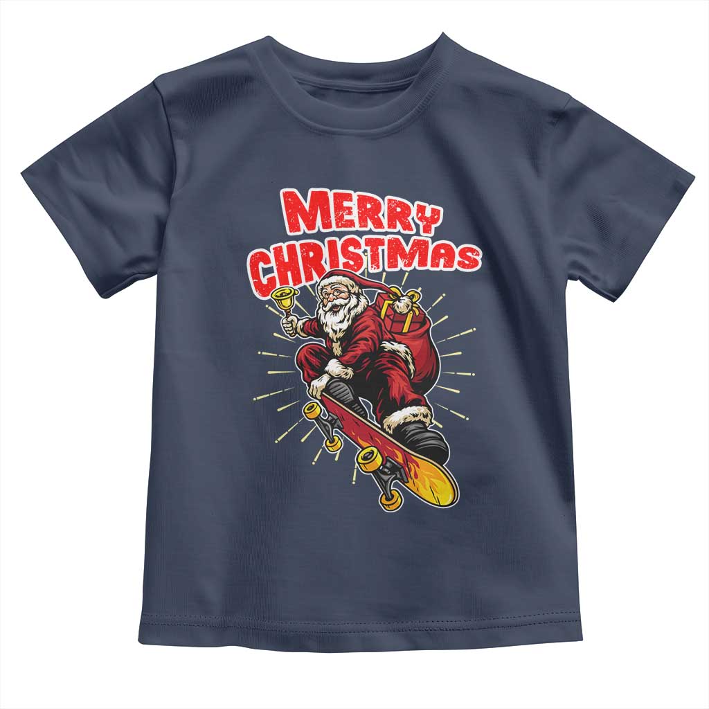 Santa Skateboarding Christmas Toddler T Shirt Funny Skater Xmas TS14 Navy Print Your Wear