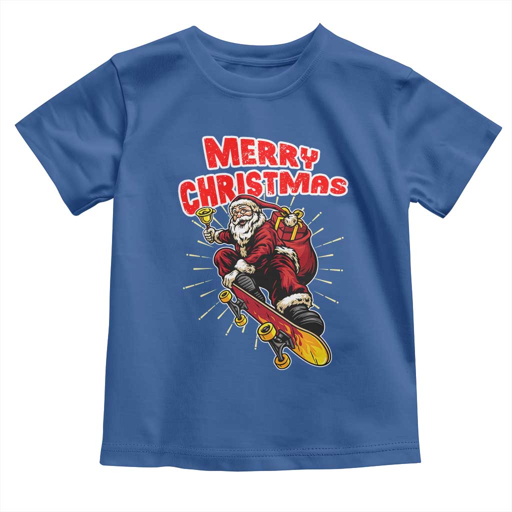 Santa Skateboarding Christmas Toddler T Shirt Funny Skater Xmas TS14 Royal Blue Print Your Wear