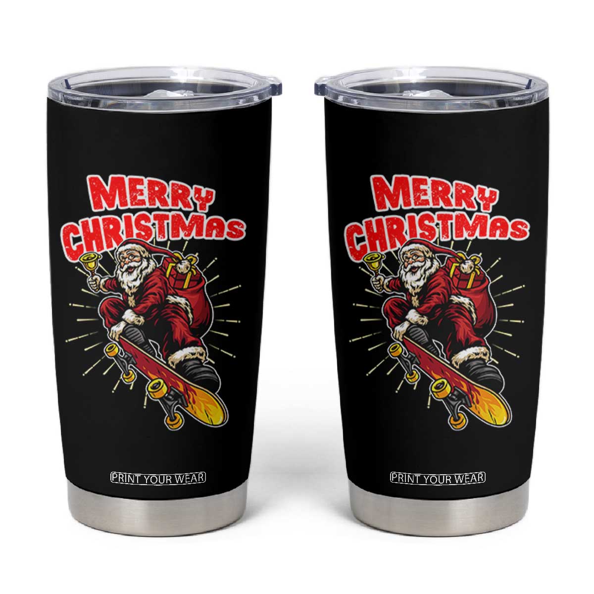 Santa Skateboarding Christmas Tumbler Cup Funny Skater Xmas - Print Your Wear