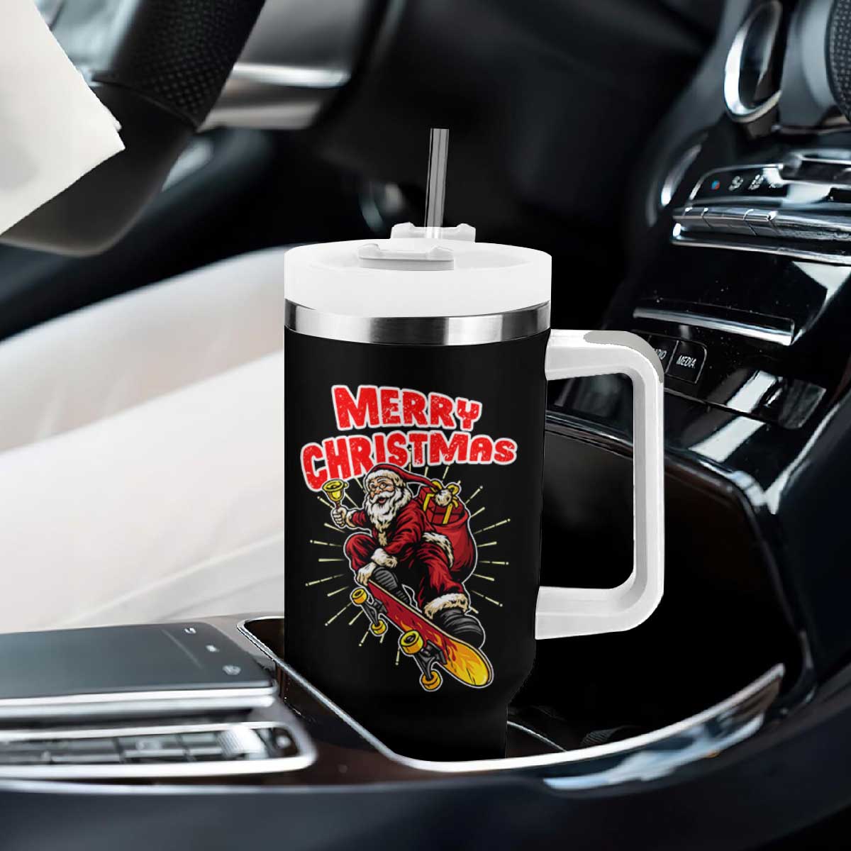 Santa Skateboarding Christmas Tumbler With Handle Funny Skater Xmas TS14 Print Your Wear