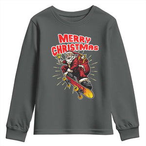 Santa Skateboarding Christmas Youth Sweatshirt Funny Skater Xmas TS14 Dark Heather Print Your Wear