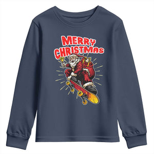 Santa Skateboarding Christmas Youth Sweatshirt Funny Skater Xmas TS14 Navy Print Your Wear