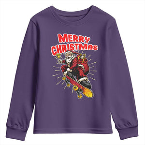 Santa Skateboarding Christmas Youth Sweatshirt Funny Skater Xmas TS14 Purple Print Your Wear