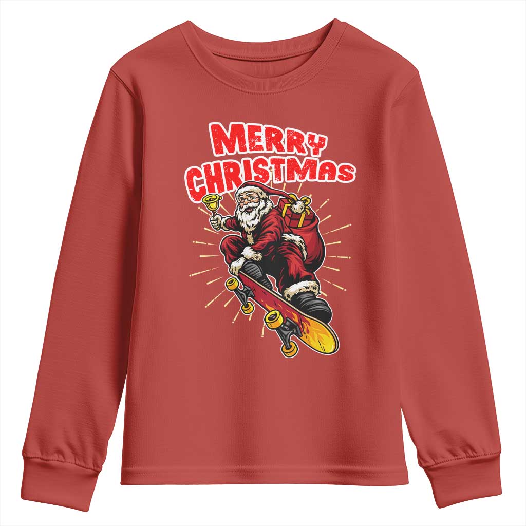 Santa Skateboarding Christmas Youth Sweatshirt Funny Skater Xmas TS14 Red Print Your Wear