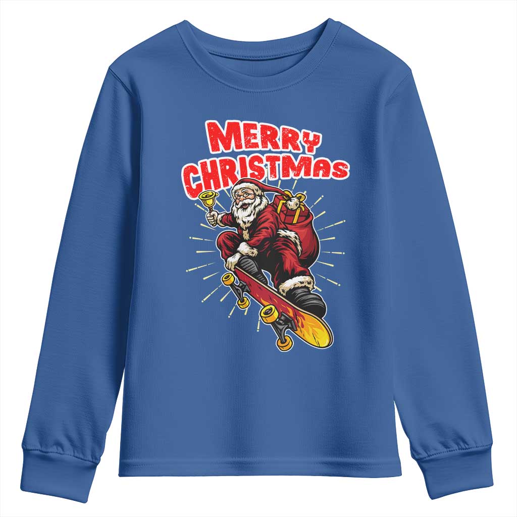 Santa Skateboarding Christmas Youth Sweatshirt Funny Skater Xmas TS14 Royal Blue Print Your Wear