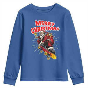 Santa Skateboarding Christmas Youth Sweatshirt Funny Skater Xmas TS14 Royal Blue Print Your Wear