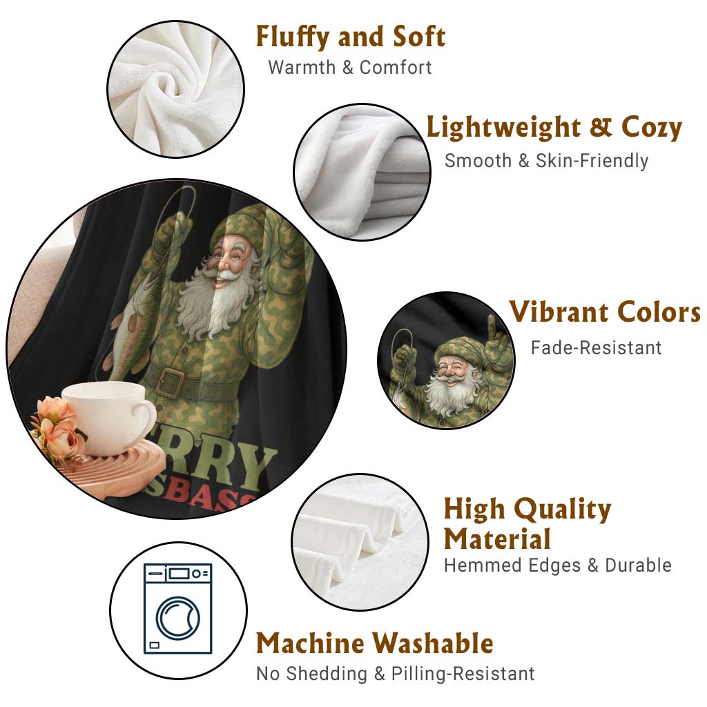 Funny Santa Camo Fishing Throw Blanket Merry Chrisbass TS14 Print Your Wear