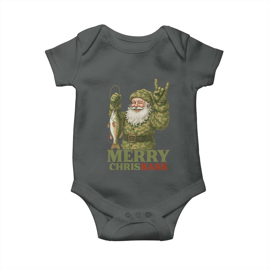 Funny Santa Camo Fishing Baby Onesie Merry Chrisbass TS14 Dark Heather Print Your Wear