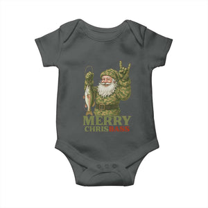 Funny Santa Camo Fishing Baby Onesie Merry Chrisbass TS14 Dark Heather Print Your Wear