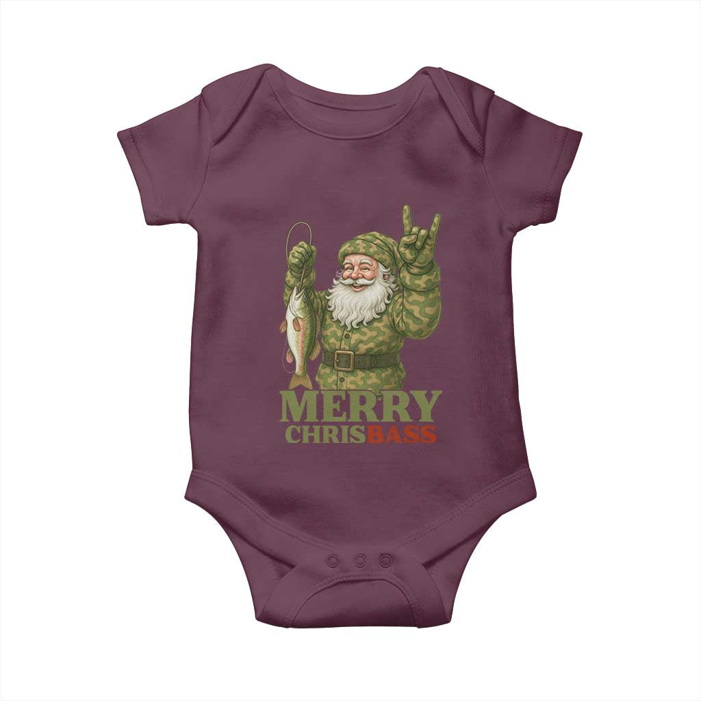 Funny Santa Camo Fishing Baby Onesie Merry Chrisbass TS14 Maroon Print Your Wear